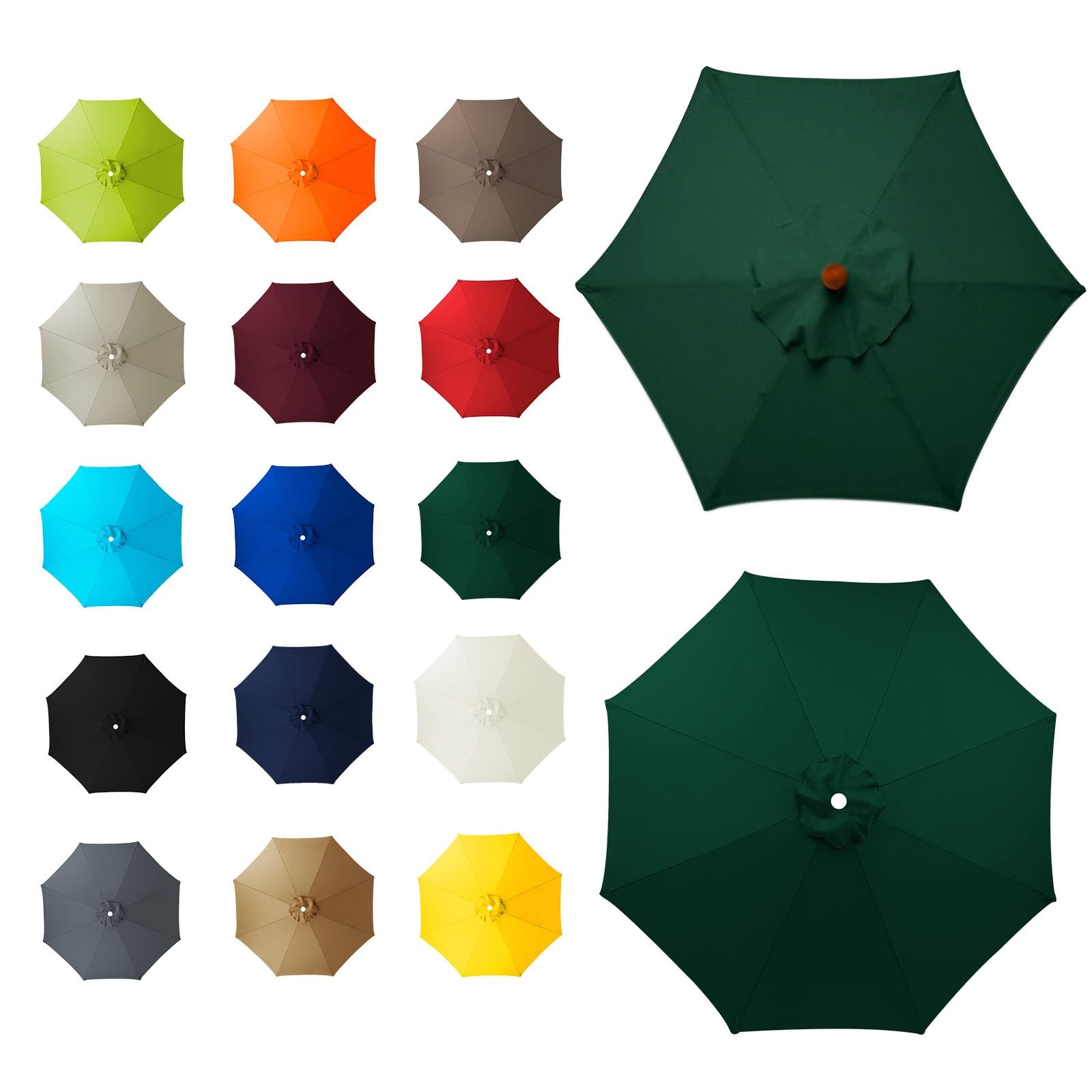 6 Arms/8 Arms Umbrella Replacement Canopy, Replacement Canopy, Replacement Parasol Cover, Sun Umbrella Replacement Cloth, Many Colours, for Patio Market Table, Patio, swimming Pool(Dark green,8ribs:3.