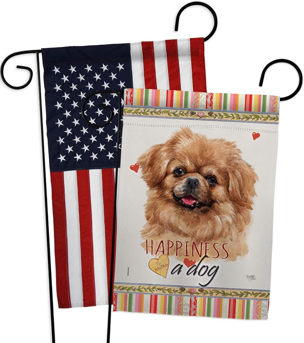 Tibetan Spaniel Happiness Garden Flags Pack Animals Dog Puppy Spoiled Paw Canine Fur Pet Nature Farm Animal Creature USA Vintage Applique Small Gift Yard House Banner Double-Sided Made In 13 X 18.5