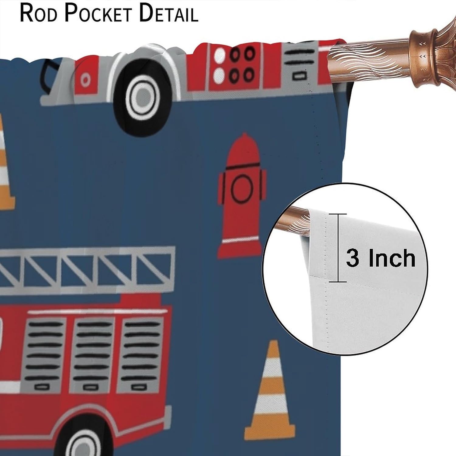 Cartoon Car Town Blackout Curtains, Fire Truck Truck Children's Themed Blackout Rod Pocket Window Treatments for Boy Girls Baby Living Room Bedroom 21(W)*54(L) 2 Panels
