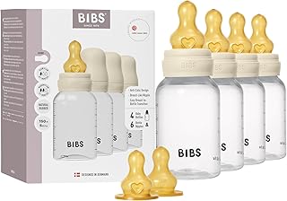 BIBS Babyflasche 150 ml, 4er-Pack Sauger aus Latex - Babyflaschenset, Anti-Kolik, BPA-frei, Langsamem Fluss, leicht und einfach zu reinigen, geeignet für Neugeborene ab 0 Jahren - Ivory