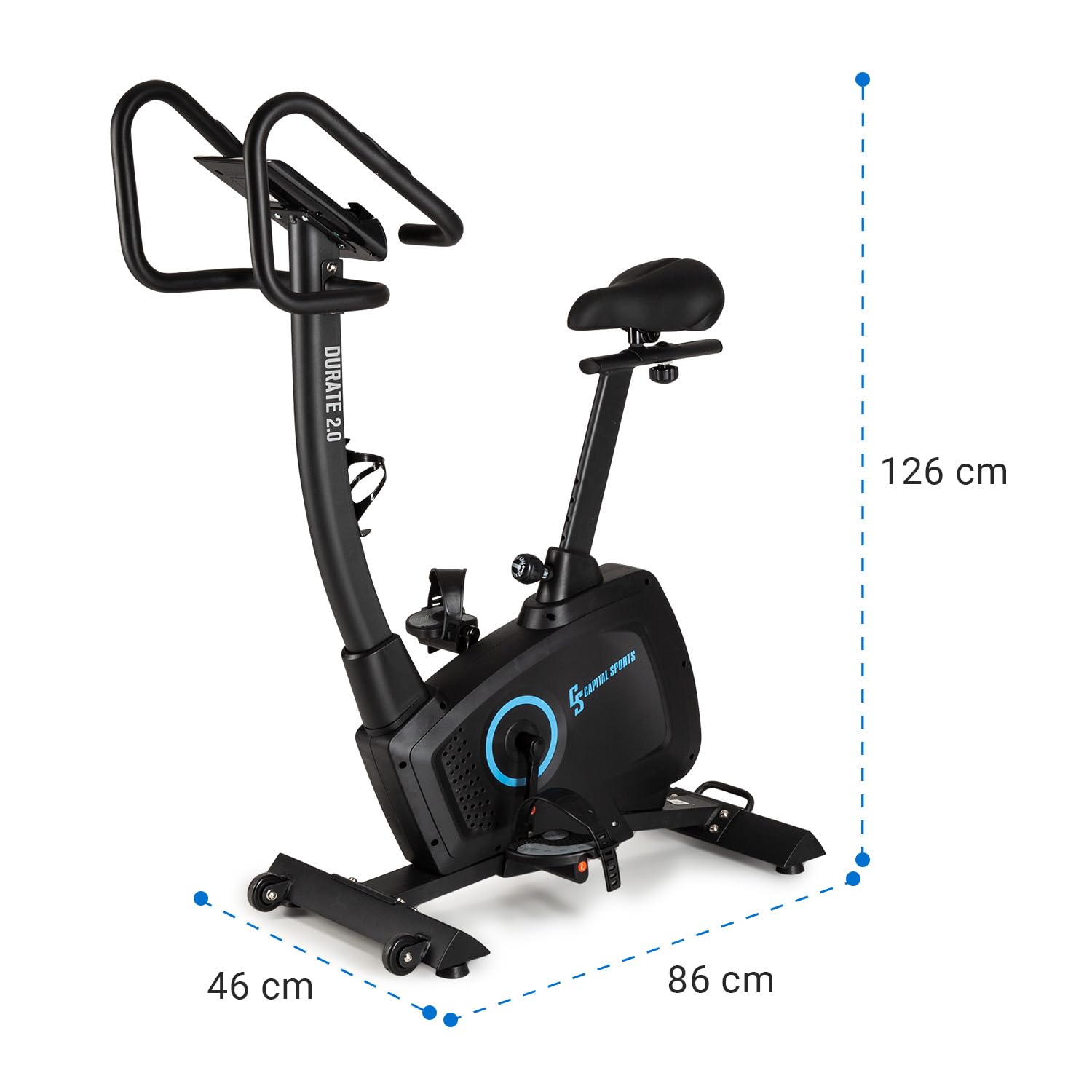 Capital Sports Durate - Cyclette, Ergometro, Cyclette da Camera con Cardiofrequenzimetro, Resistenza Regolabile 8 Livelli, LCD, Volano da 9 kg, 9 Programmi Preimpostati, Max. 100Kg
