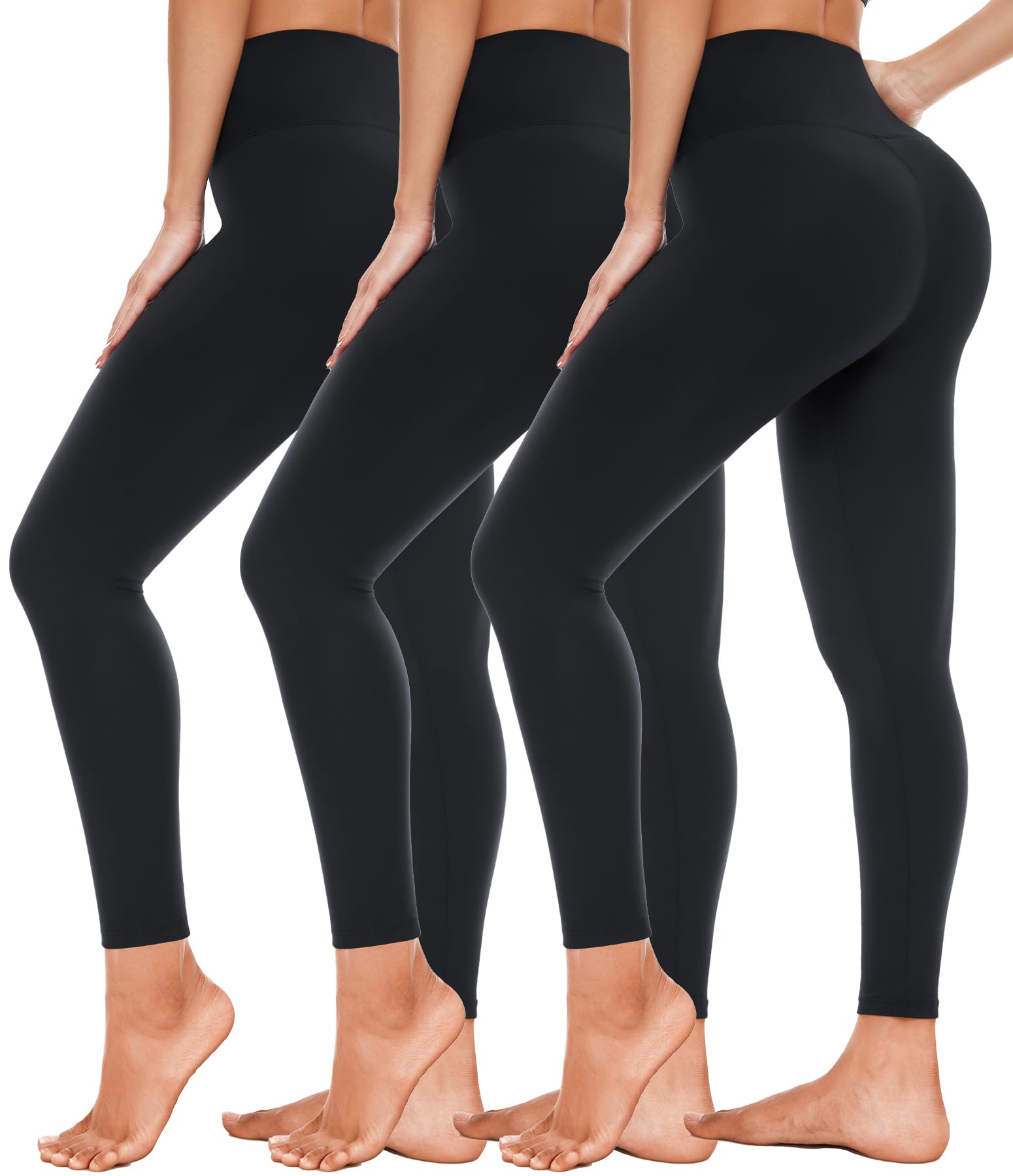 Sponsored Ad - 3 Pack High Waisted Leggings for Women- Full Length Capri Black Buttery Soft Tummy Control Yoga Pants for Workout Athletic