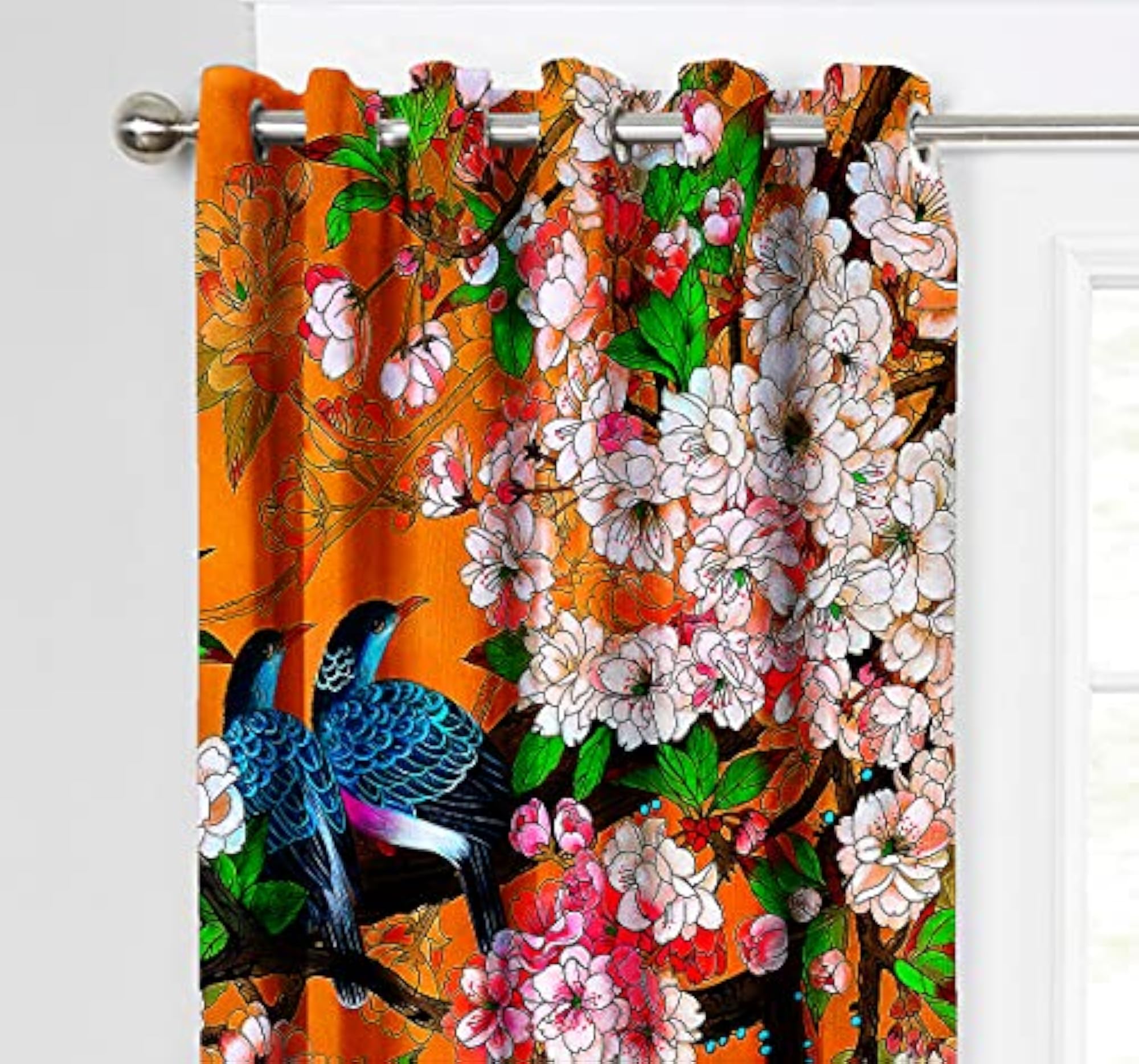 Floral Pattern Blackout Curtains Set of 2, Orange 6ft