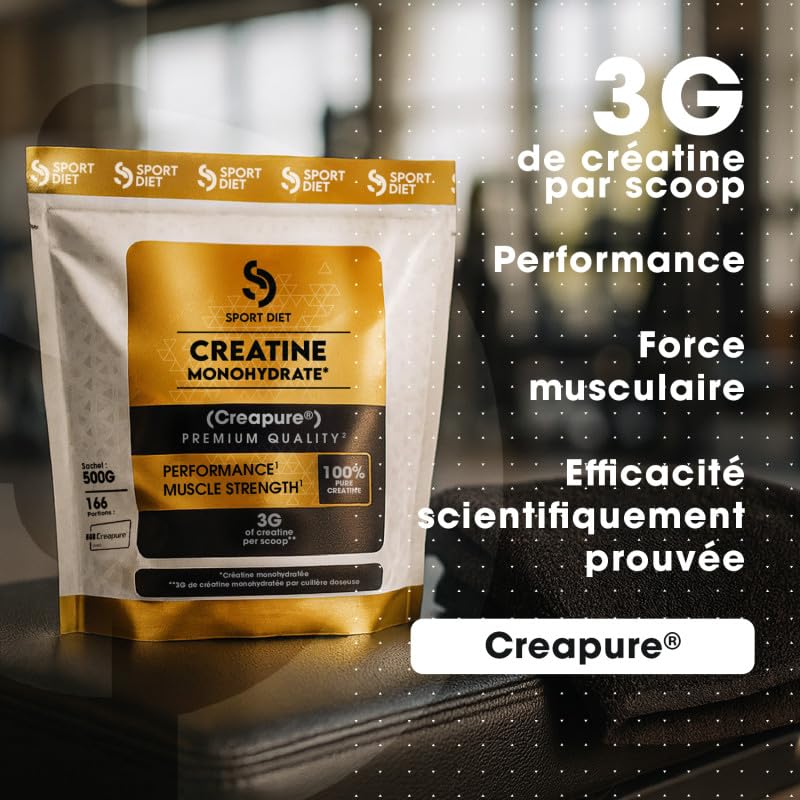 CRÉATINE MONOHYDRATE CREAPURE – Poudre Ultra-Pure 500g – 3g par Portion – Puissance, Explosivité, Performance – Sans Impuretés – Idéal Musculation, Cross-Training, Sports Intenses – SportDiet