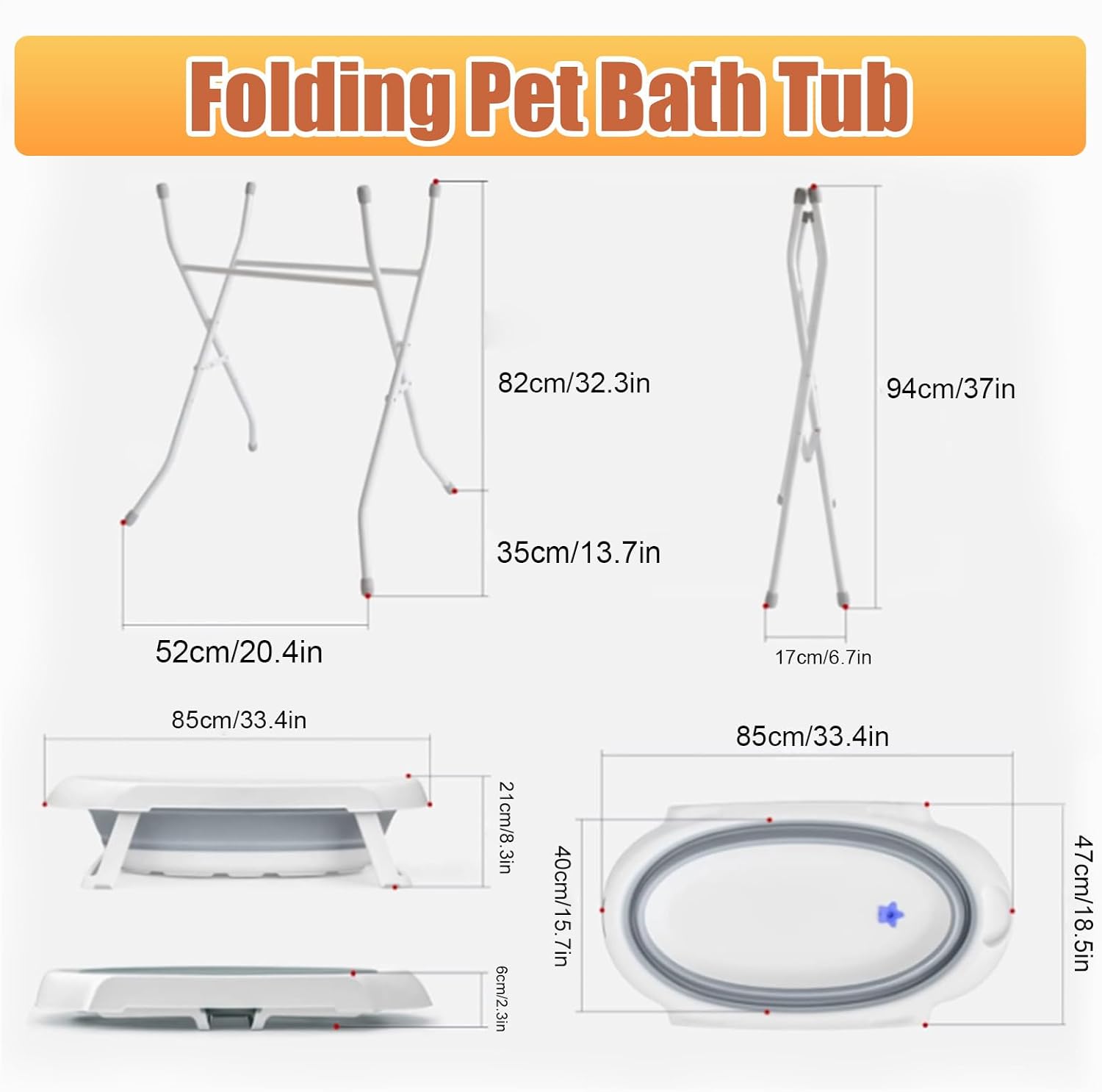2 in 1 Dog Bath Tub, Dog Washing Station, Portable Dogs Bathtub, Elevated Foldable Dogs Shower Tub for Small Cats Pet Grooming, Indoor and Outdoor