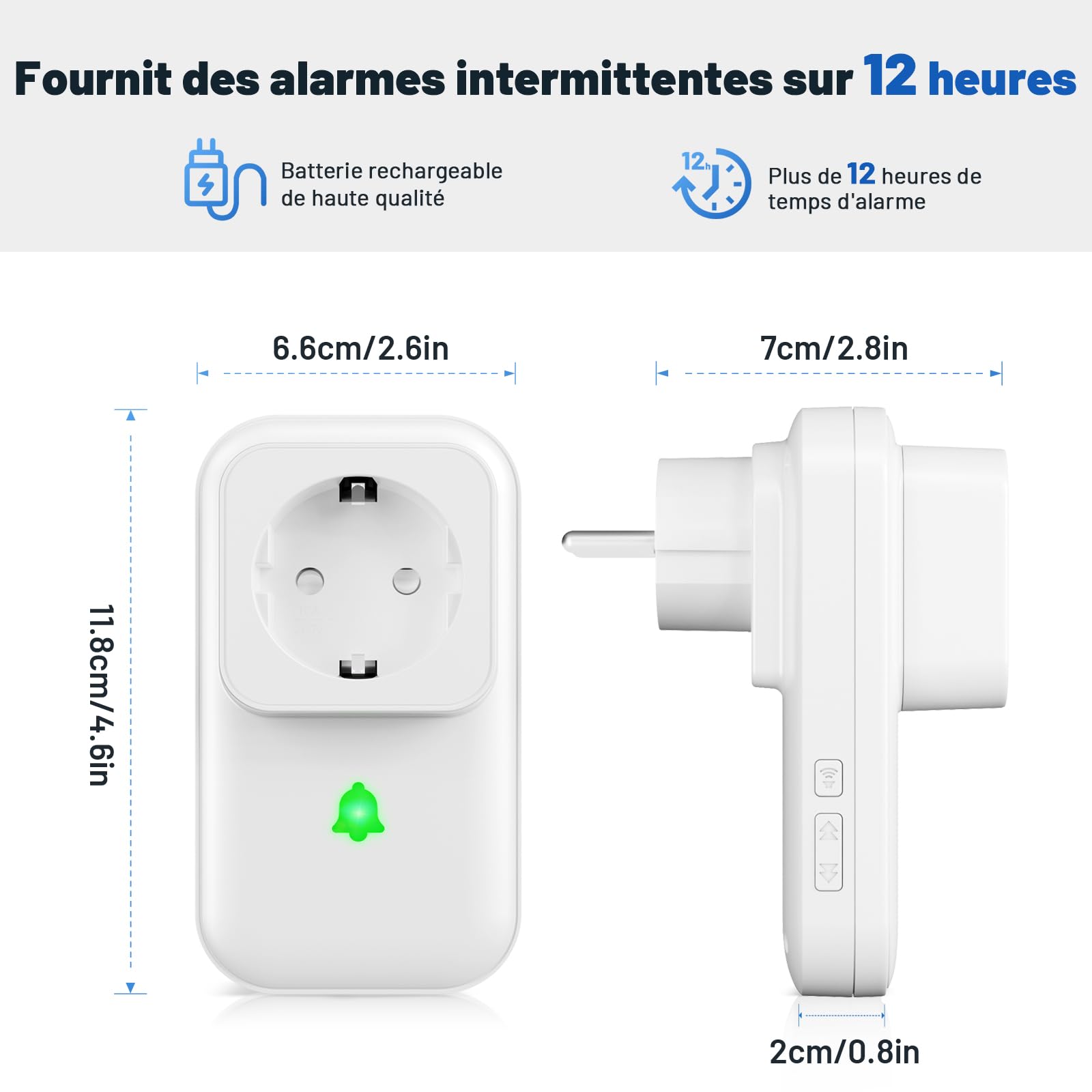 Alarme de Coupure de Courant avec Affichage LED, détecteur de Coupure de Courant avec 5 Niveaux réglables, 0 à 110 DB 7 sonneries, idéal pour la Surveillance des réfrigérateurs