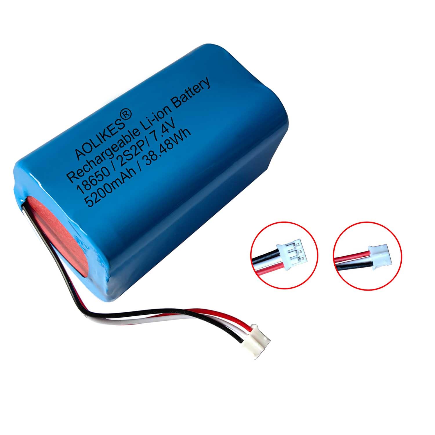 AOLIKES Batterie lithium-ion rechargeable 18650 2s2p 5200 mAh 7,4 V avec connecteur PH2.0/3P / cellules 5C / prend en charge la charge rapide