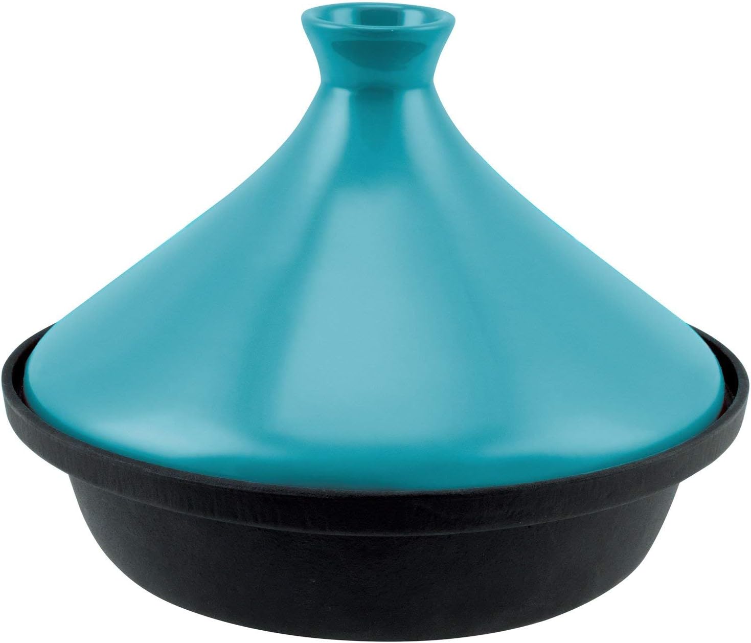 Zelancio Moroccan Enameled Cast Iron Tagine Pot with Ceramic Lid, 13" Base x 8" Tall, 2.4-Quart Capacity, Perfect for Different Cooking Styles and Temperature Settings, Teal