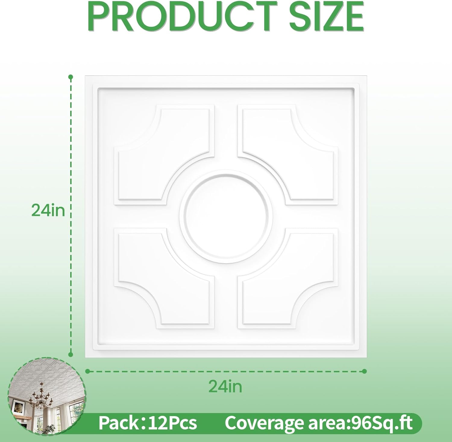 24 PCS 2x2 FT Geometric Circle Decorative Ceiling Tiles, 24x24 Inch 3D Modern Minimalist Ceiling Panels, PVC Waterproof Cuttable Material Ideal for Living Room Bedroom Cover 96 Sq.Ft Geometric ring