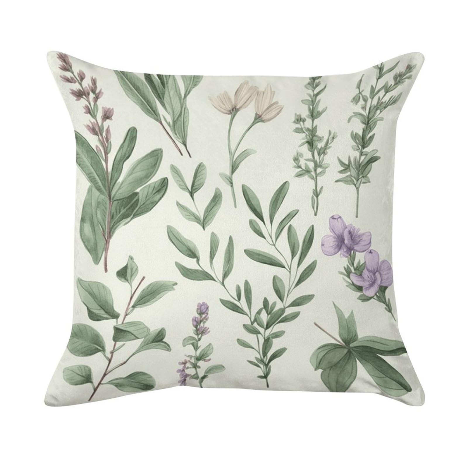 Green Flower Herb Sage Leaves And Branches Pillow Covers Super Soft Pillow Cases Square Throw Pillowcase Decorative Luxury Cushion Cases Velvet Lumbar Pillow Shells with Zipper for All Seasons
