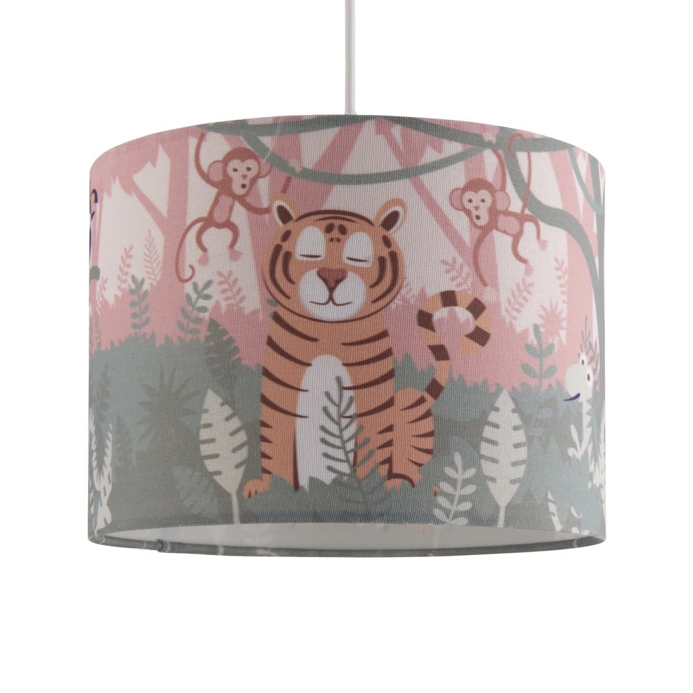 Firstchoicelighting Multi Coloured Kids Bedroom Or Nursey Lightshade, Fun Easy Fit Pendant Shade, Jungle Safari Design, 25Cm Diameter