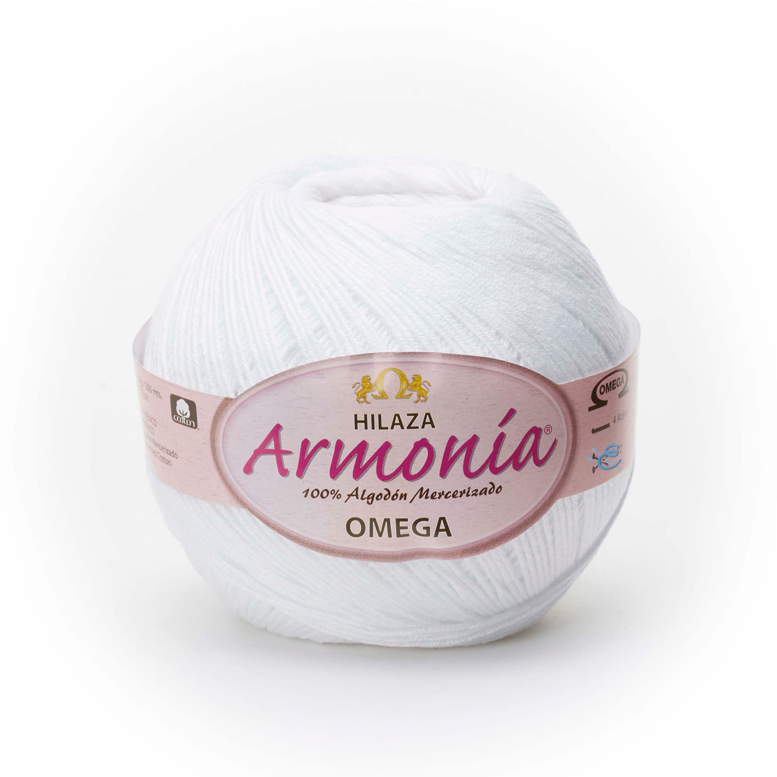 ARMONIA [100grs] by Omega - Fine 100% Mercerized Cotton Thread | Great for Crochet and Knitting - Color: 01 - White 01