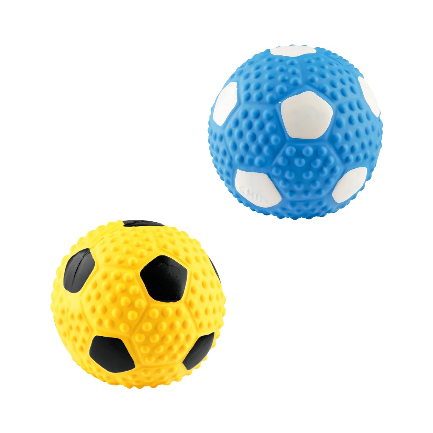 Gaomumu 2PCS Squeaky Dog Ball, Interactive Pet Chew Toy, Latex Squeaky Rugby Balls for Small Dogs & Puppies, Rubber Footballs for Fetch, Play, Teeth Cleaning(Blue,Yellow)
