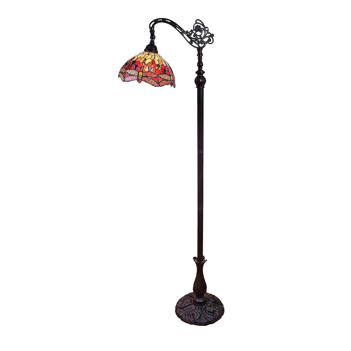 Amora Tiffany Style Floor Lamp, Arched, 62in Tall, Stained Glass, Red Yellow