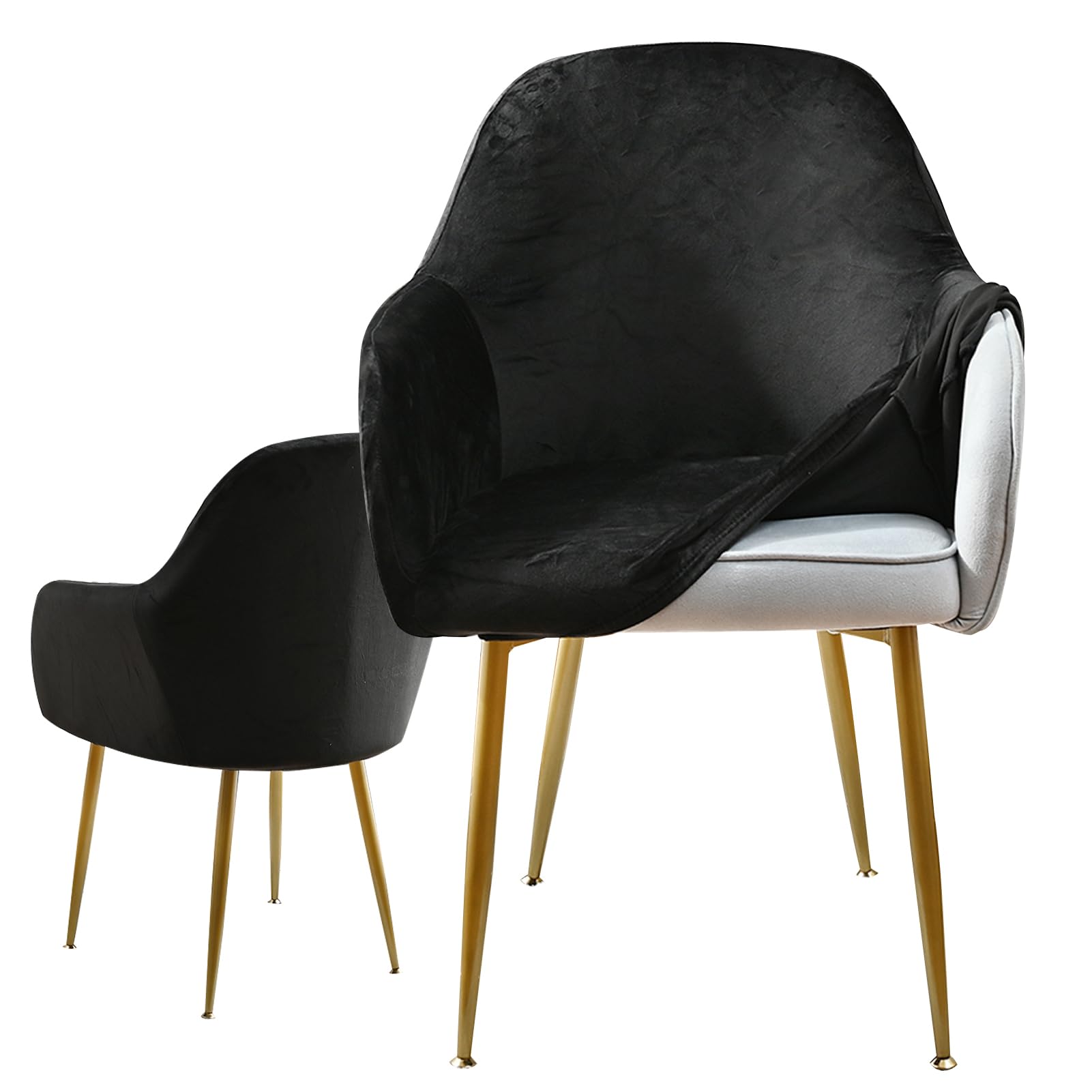 ORiorg Velvet Curved Back Dining Chair Slipcovers, Stretch Chair Covers for Dining Chairs with Arms, Short Back Armchair Protector Cover for Kitchen