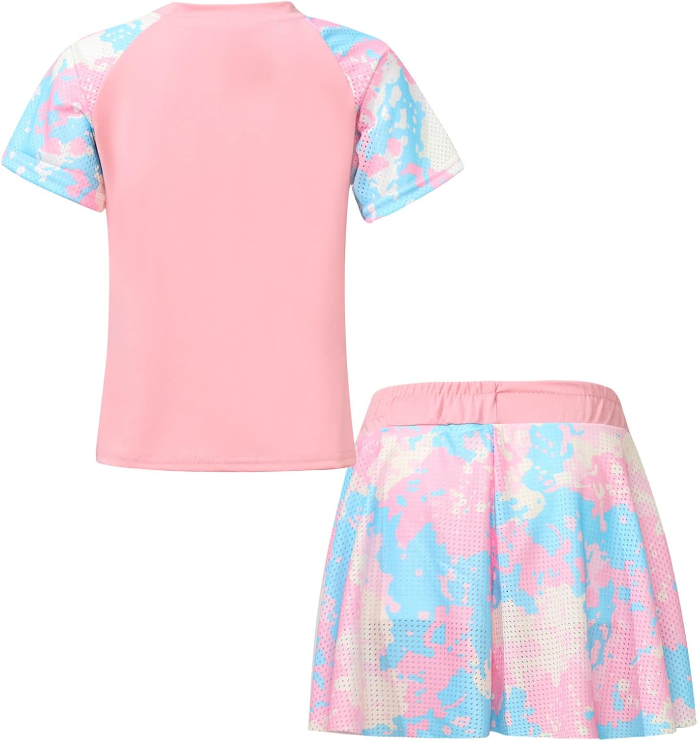 Kaerm Kids Girls 2Pcs Rashguard Set UPF 50+ Swimsuit Short Sleeve Swimwear with Skirt/Shorts