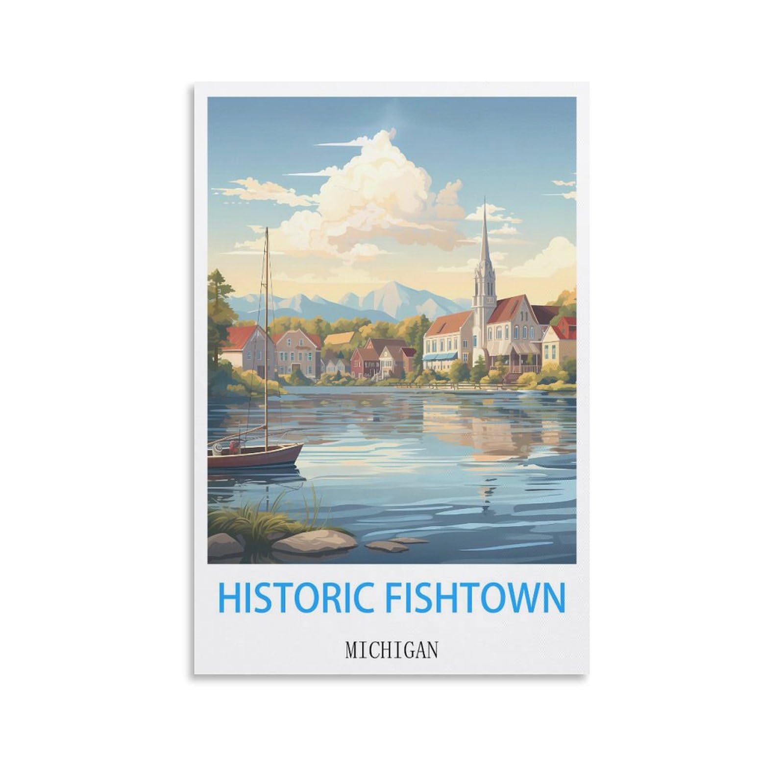 Metal Tin Sign,Historic Fishtown Michigans Vintage Signs Home Kitchen Rustic Travel Metal Signs Wall Art Decor 30x30cm