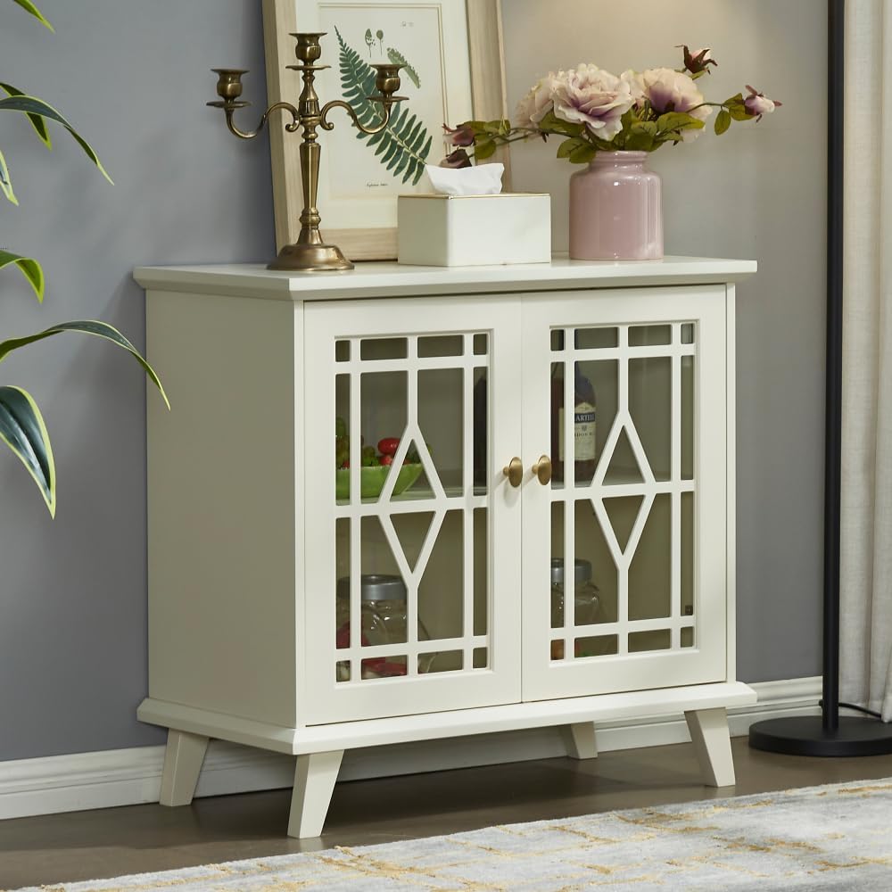 Storage Cabinet with Shelf, White Sideboard Cabinet for Living Room, Hallway, Dining Room, Entryway