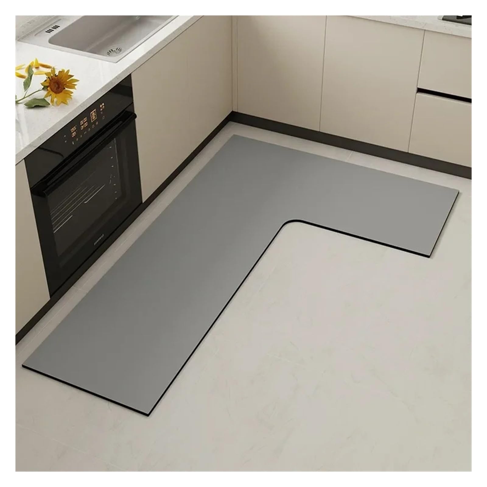 Tapis de cuisine absorbant en L en terre de diatomée doux et anti-glisse