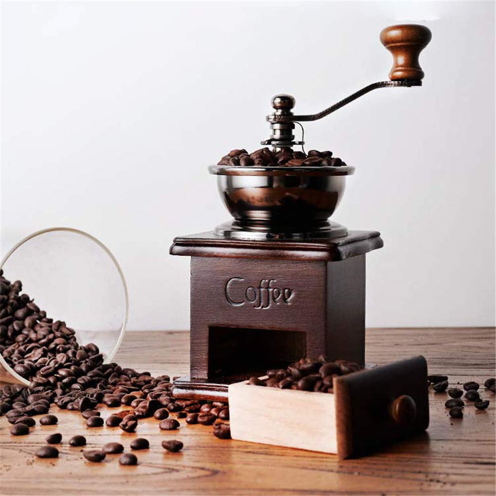 Macinino manuale per chicchi di caffè retrò classico portatile a manovella caffettiera in legno per spezie mini macina con spazzola pulita regalo amante del caffè utensile da cucina