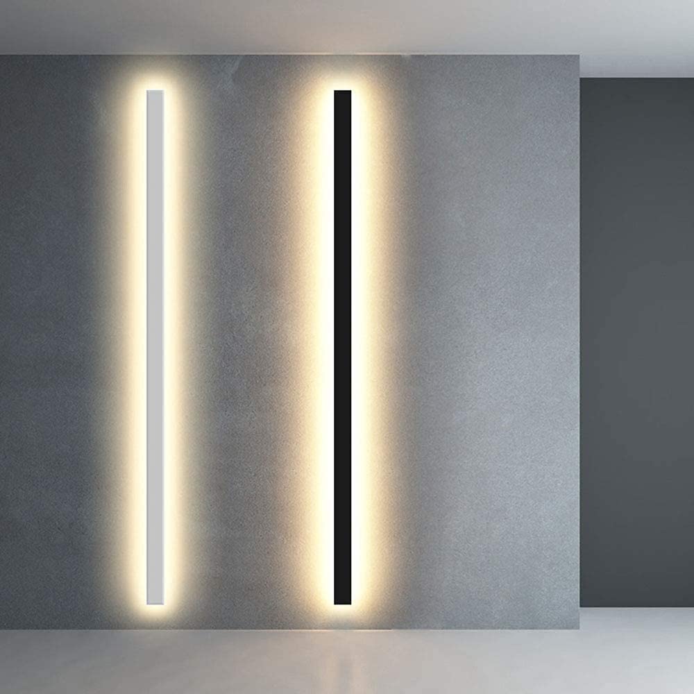 HYJAUSXB Minimalist Black LED Wall Sconce 24W Warm White Light 120cm Long Strip for Corridor Staircase Bedroom Nightstand Aluminum Indoor Lighting