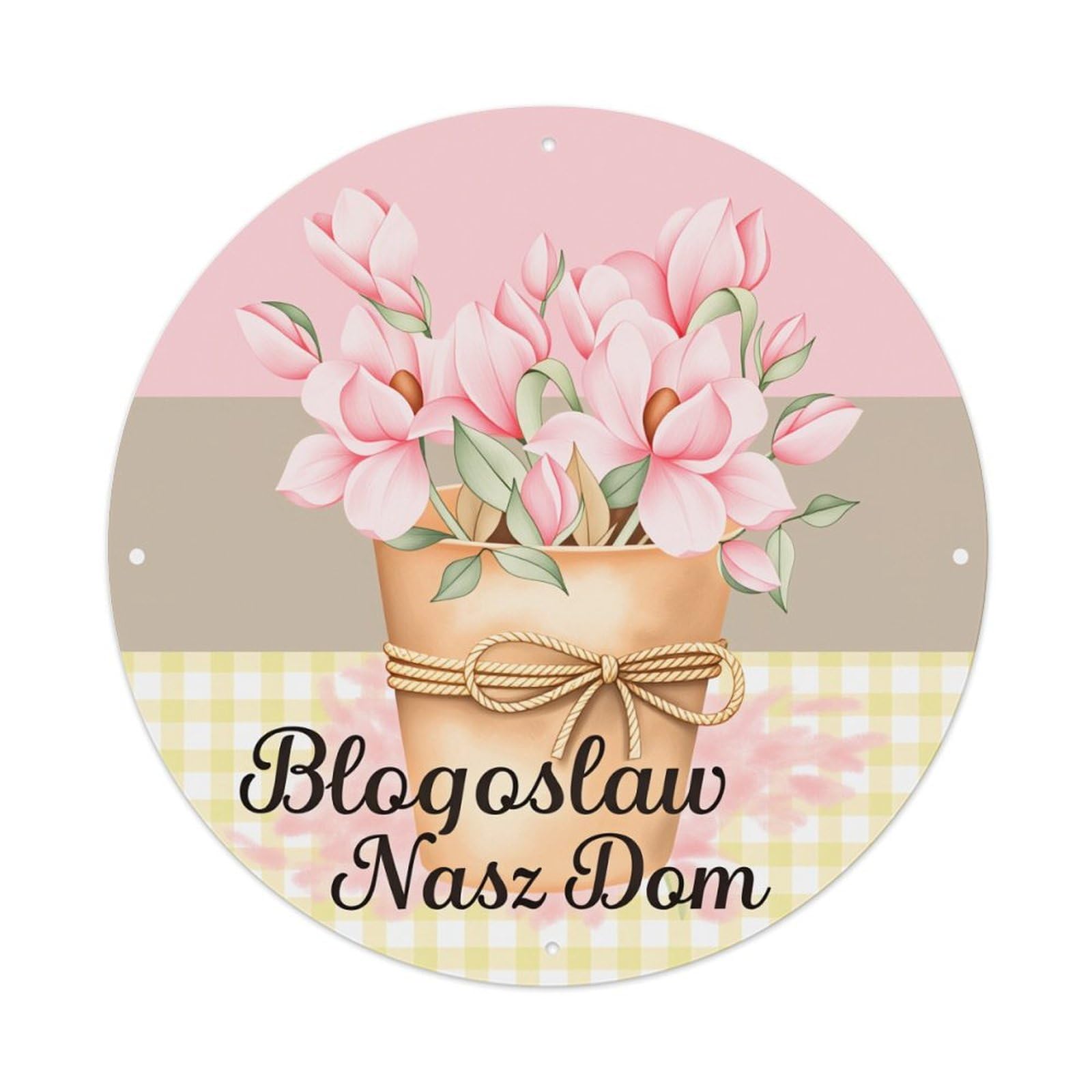 Floral Pot With Pink Flowers Round Tin Sign Vintage Style Metal Sign Home Bar Garden Wall Plaque Decor Metal Poster 8x8 Inch