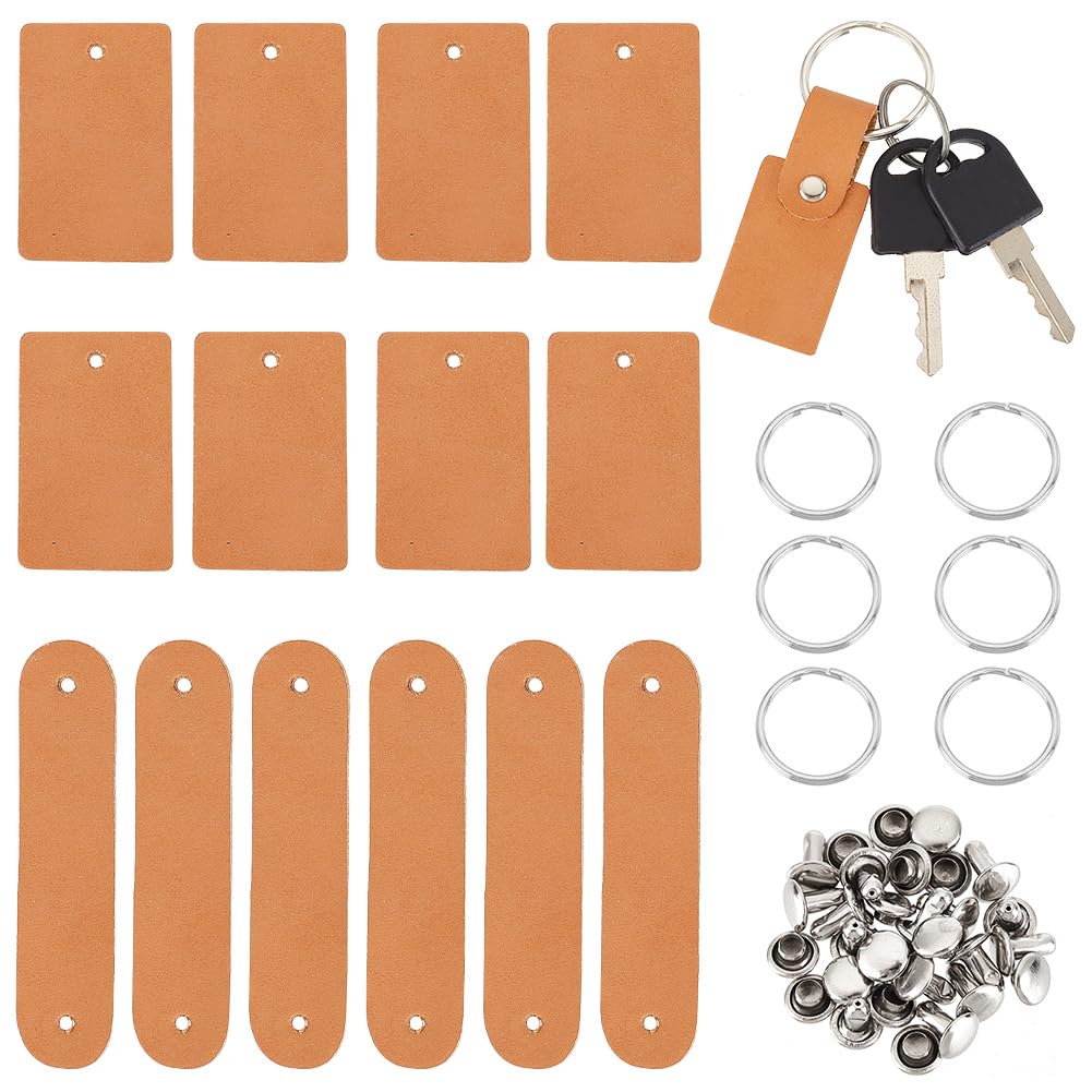 Porte-clés en cuir véritable OLYCRAFT avec étiquettes à graver pour créations artisanales