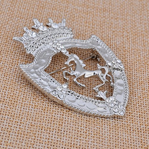 Image of Vintage Gold Tone Crown Horse Pin Brooch Retro Crystal Shield Badge Lapel Pin For Men Women