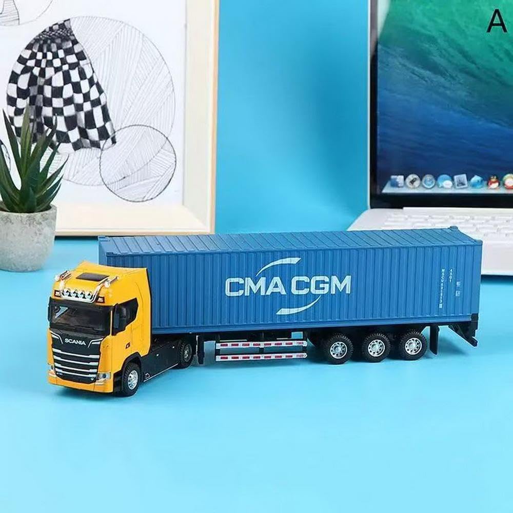 1/50 Diecast Truck Toy Car Model Removable Transport Container Lorry Vehicle with Light Pull Back Toy Boys (Yello&Blue)-image-12