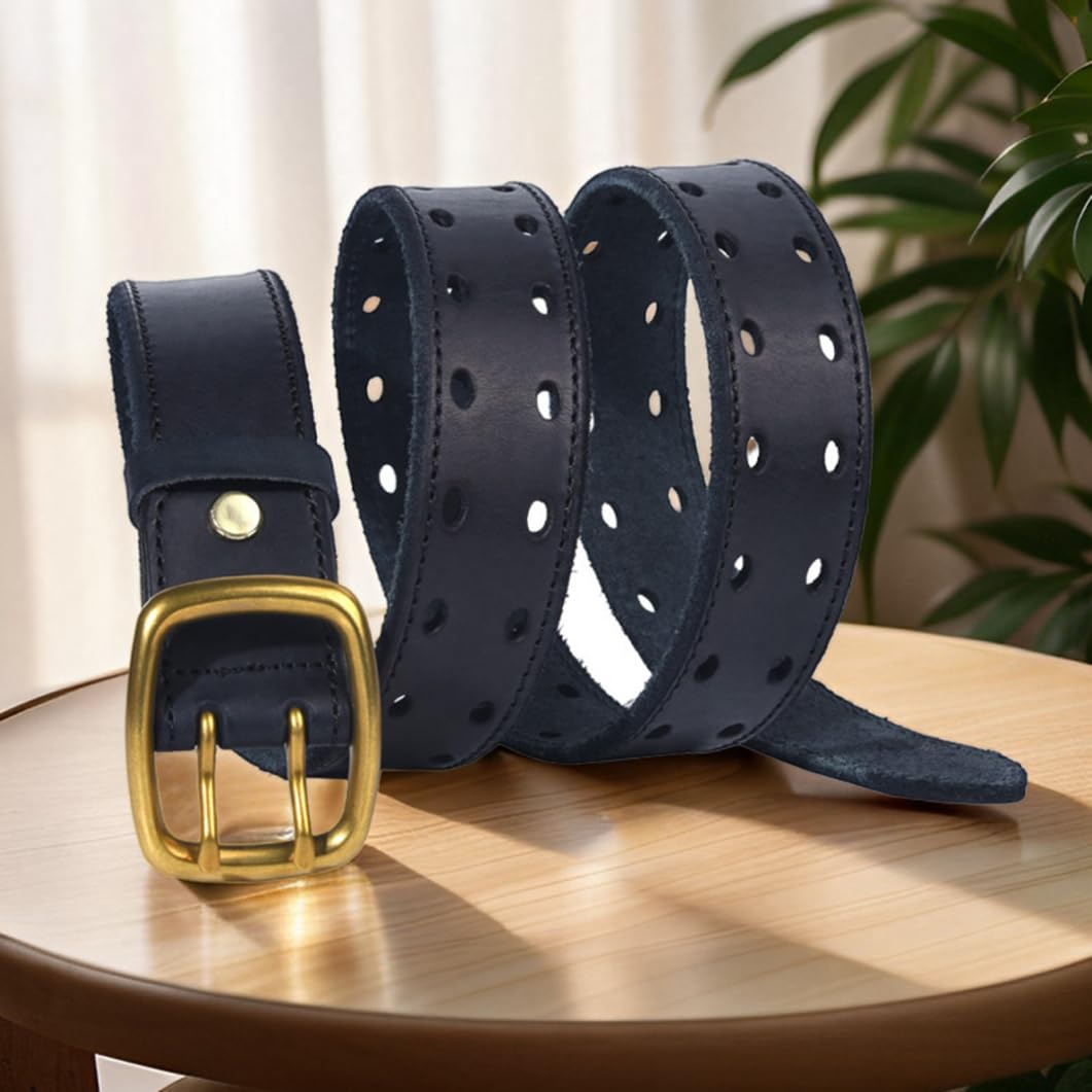 Cinturón De Cuero Unisex Con Doble Punta, Hebilla Latón Macizo, 105 Cm, Marrón