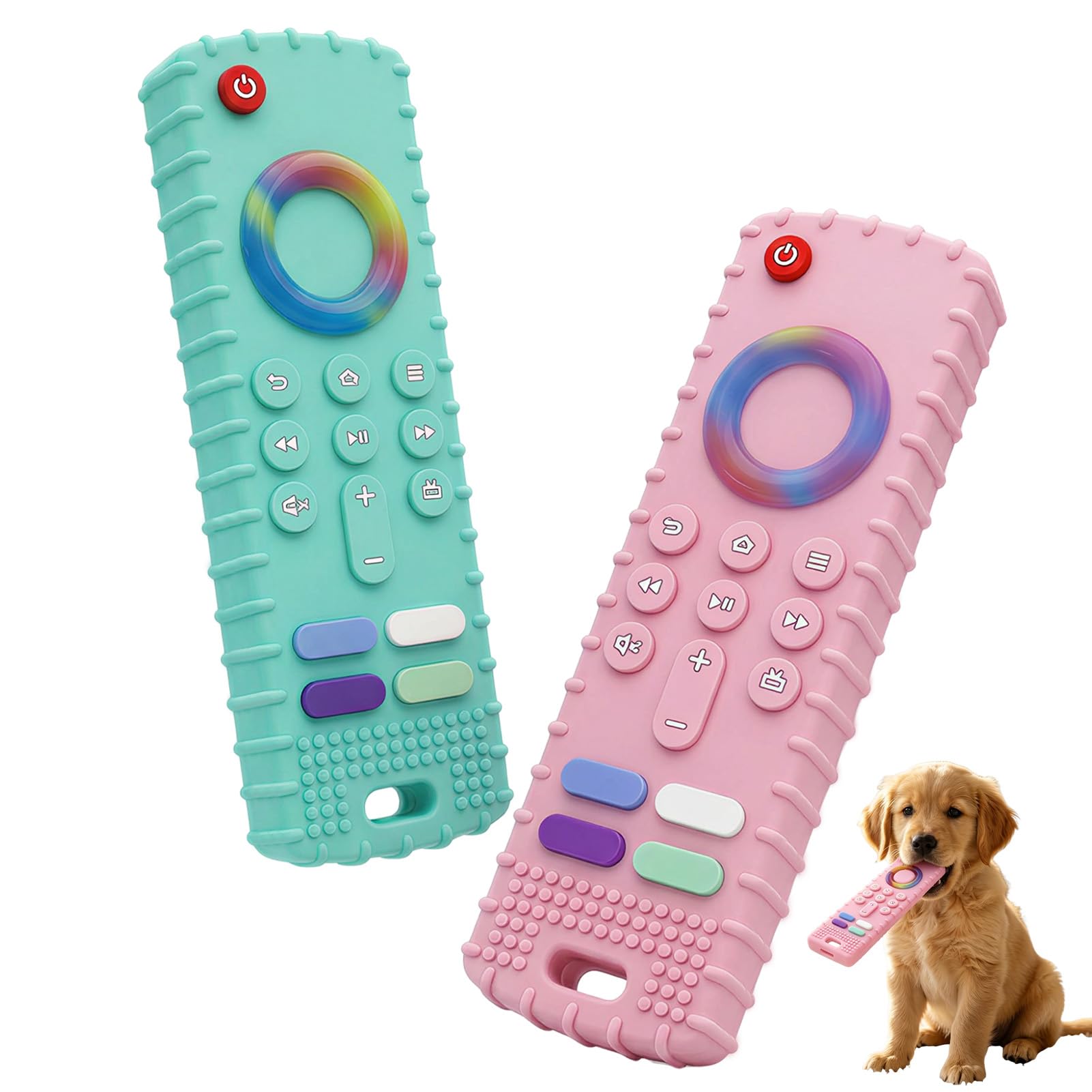 orwayhu 2PCS Silicone Remote Control Puppy Teething Toys, Soft Dog Chew Toys for Small Dogs, Puppy Teething Chew Toys for Training & Play, Pink and Blue