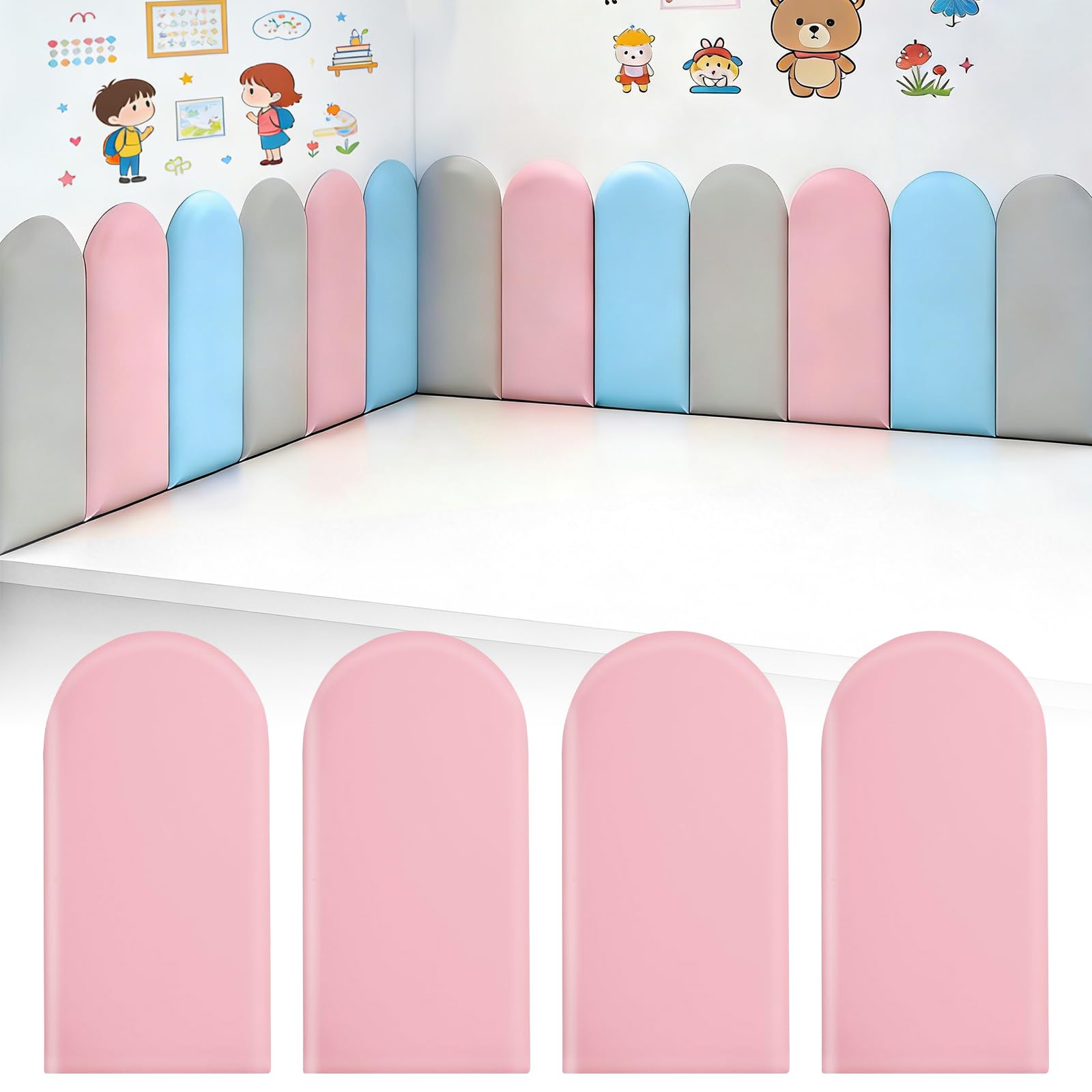 Paneles Murales 3D Adhesivos de Poliuretano Impermeables 4 Piece Acolchado 3D Autoadhesivo para Habitación Infantil, Acolchados, Cojín para Colgar en la Cabecera, Cama – 40 x 20 cm