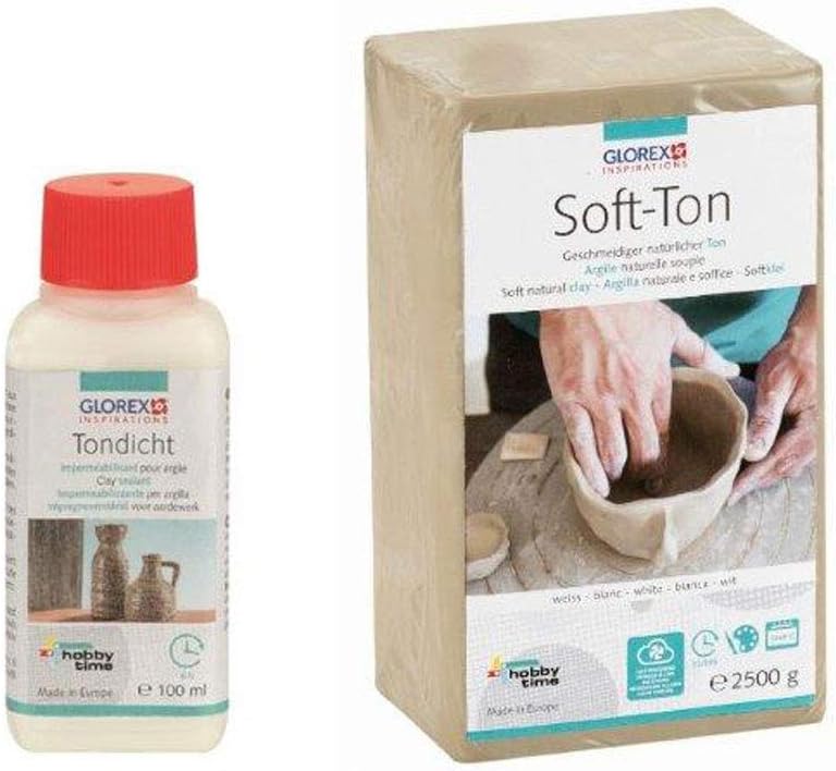 GLOREXGmbH Set for Creative: Soft 2500 g in White, air-Hardening or Flammable and 100 ml Clay Seal