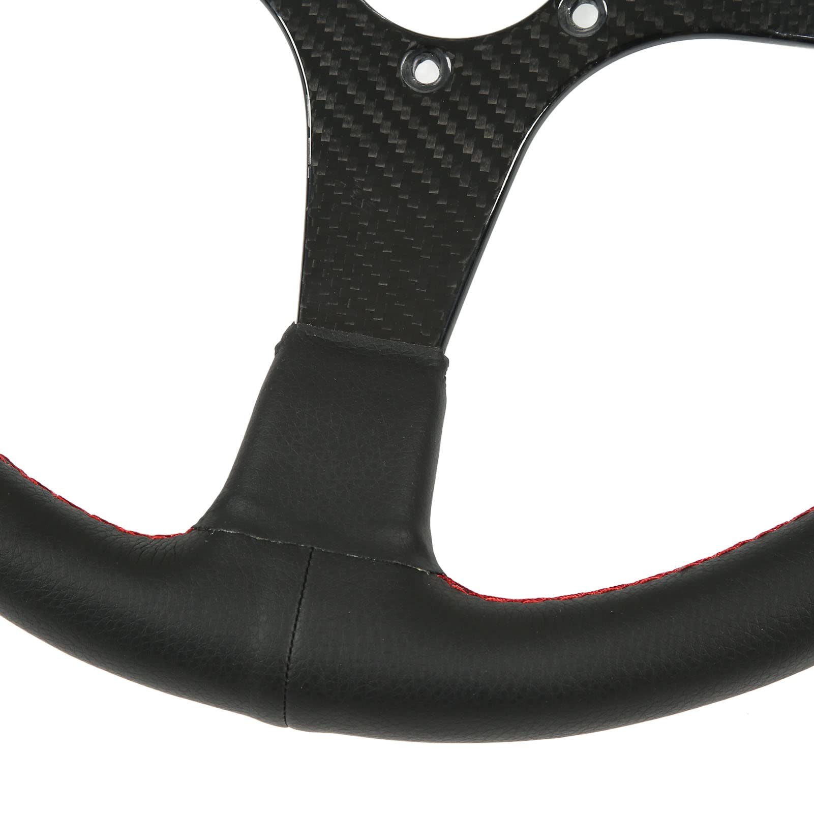 Yosoo Health Gear Kierownica Samochodowa, Kierownica Wyścigowa z Włókna Węglowego 350 Mm ze Skórzanym Uchwytem Czerwone Przeszycia 6 Otworów Uniwersalna dla Kierowców Pojazdów Codzienna Aktualizacja