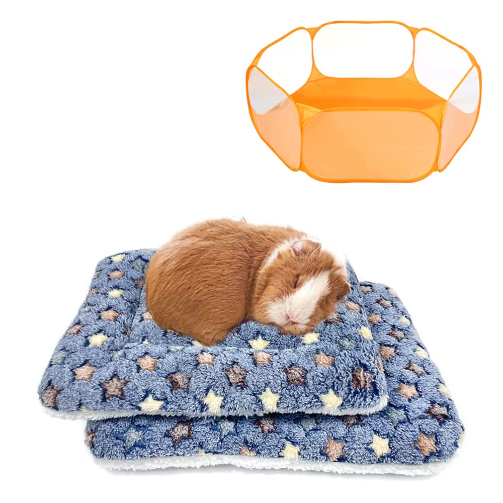 Amakunft2 Packs of Square Plush Guinea Pig Bed and 1 Small Animals Playpen, Cozy Hamsters Sugar Glider Hedgehog Sleep Bed, Rabbit Cage Accessories Mat