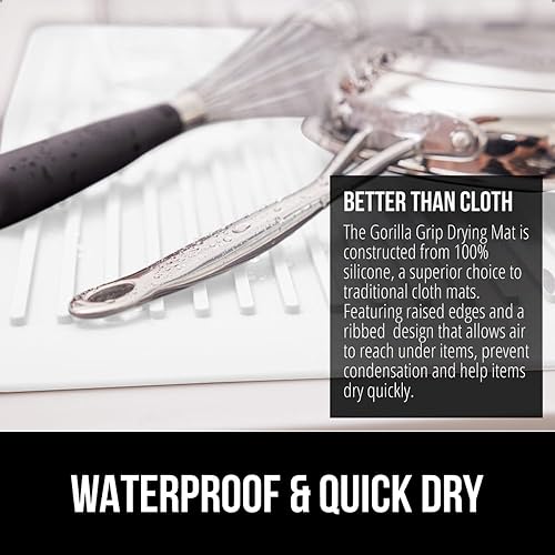 Miniatura 3 de GORILLA GRIP Tapete de secado de platos de silicona patentado 100% libre de BPA para encimera de cocina, 18 x 16 pulgadas, diseño acanalado para