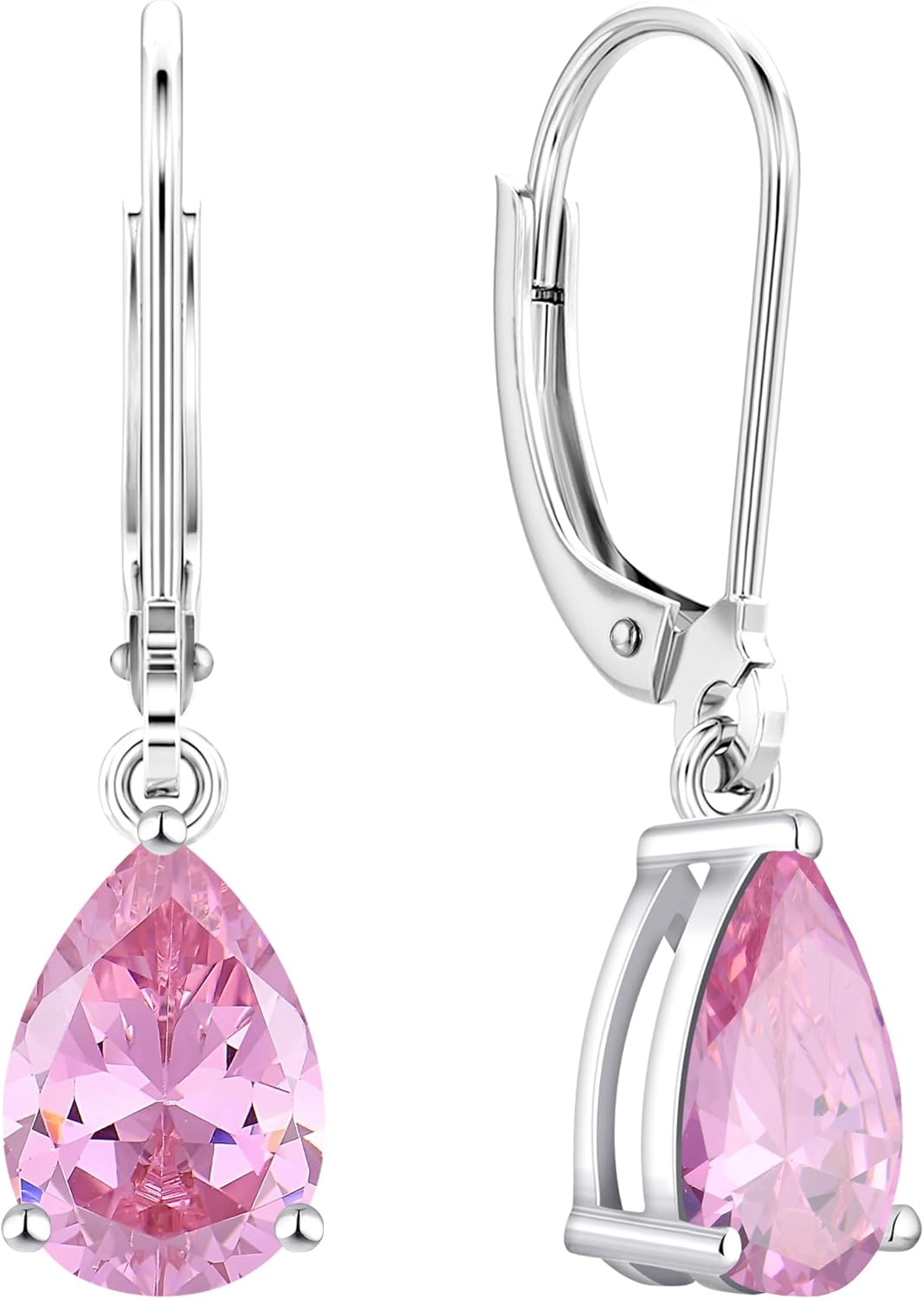 YL 925 Sterling Silver Teardrop Dangle Drop Earrings for Women 7x10 MM Solitaire Birthstone Leverback Jewelry