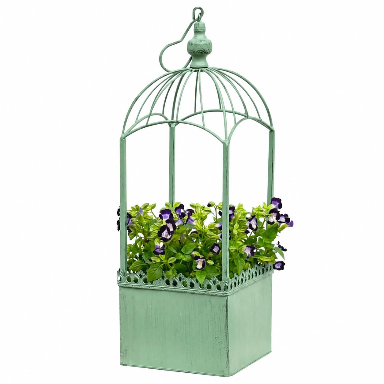 Maceta Colgante de Hierro Forjado, Estilo Vintage, para Exterior, con Cadena, macetero Cuadrado Pintado con Drenaje, Verde Envejecido