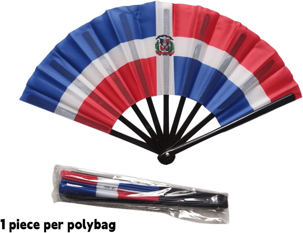Dominican Republic Flag Fan 8 inch Length- Vibrant Color Durable Polyester Dominican Flag Hand Fan with Plastic Frame for Soccer Games,Summer Events,Parties. (Dominican Republic, Multicolor)
