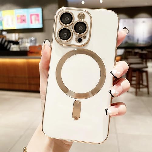 Diseñada para iPhone 12 Pro Max, compatible con MagSafe protector de lente de cámara integrado, a prueba de golpes, funda magnética de silicona