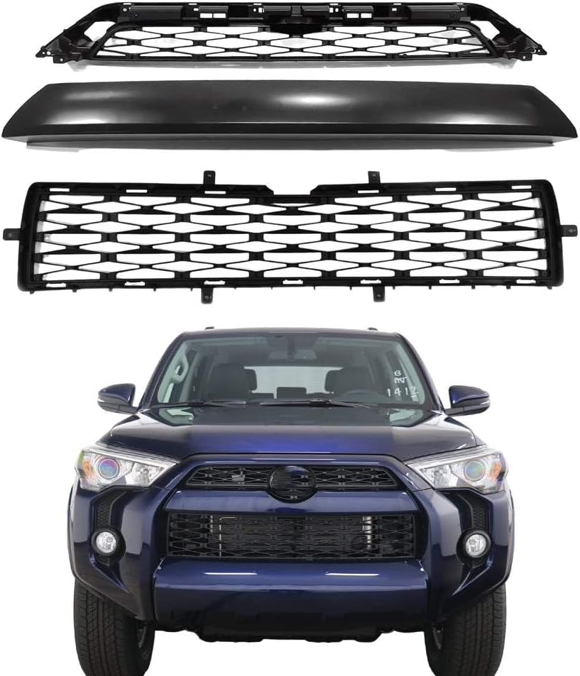 Bewild Front Bumper Upper & Lower Grille Assembly Fit For 2015-2019 Toyota 4Runner TRD/SR5 Textured Black Grill Replacement Accessories