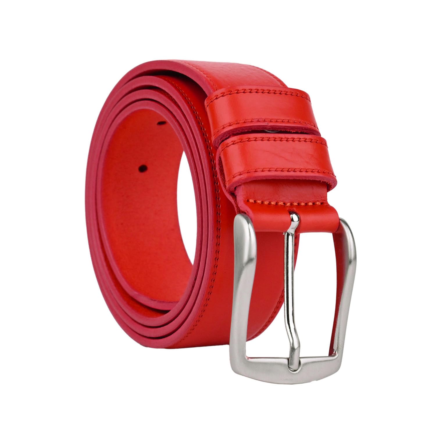 Conte Massimo Men's Genuine Leather Belt, Unique Piece, Made in Italy, Nickel-Free Buckle (Nickel Free), Cuttable, 3.5 cm High, with Gift Box, red, 115 (TG 50-52)