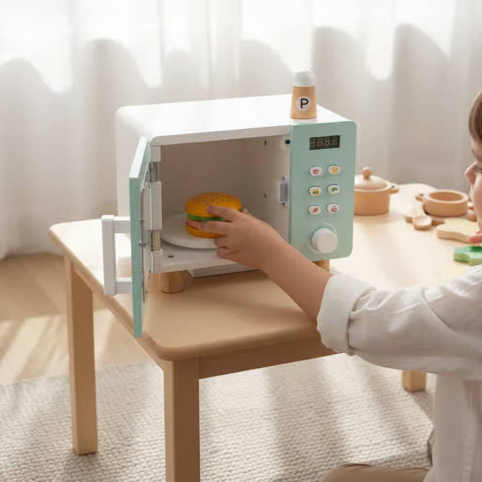Forno Giocattolo Bambini Microonde Legno Gioco Cucina Mini Forno Microonde Bambini Giocattolo Educativo Simulazione in Legno con Pulsanti E Adatto per Asilo Nido Angolo Giochi Regalo Casa