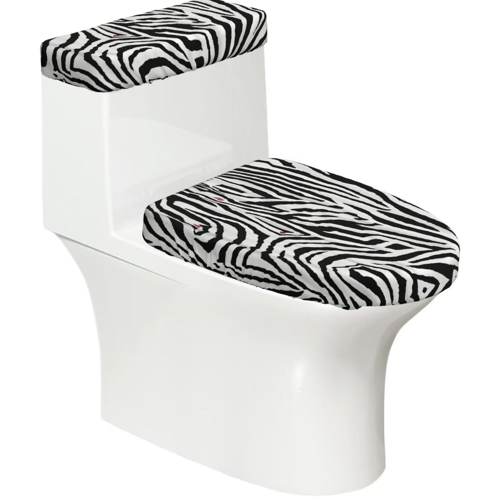 Zebra Print Printed Toilet Tank and Lid Cover Set of 2 for Most Bathrooms, Fits Elongated Round Toilets