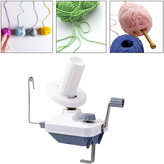 Household Compact Hand Crank Winder, Wool Skeins Holder and Skeins , Grey