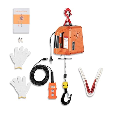 Electric Hoist Winch 2,200lbs Portable Electric Winch - Manual and Wired- with Lifting Strap - Max 25ft Lifting Height - Lift 16ft/min