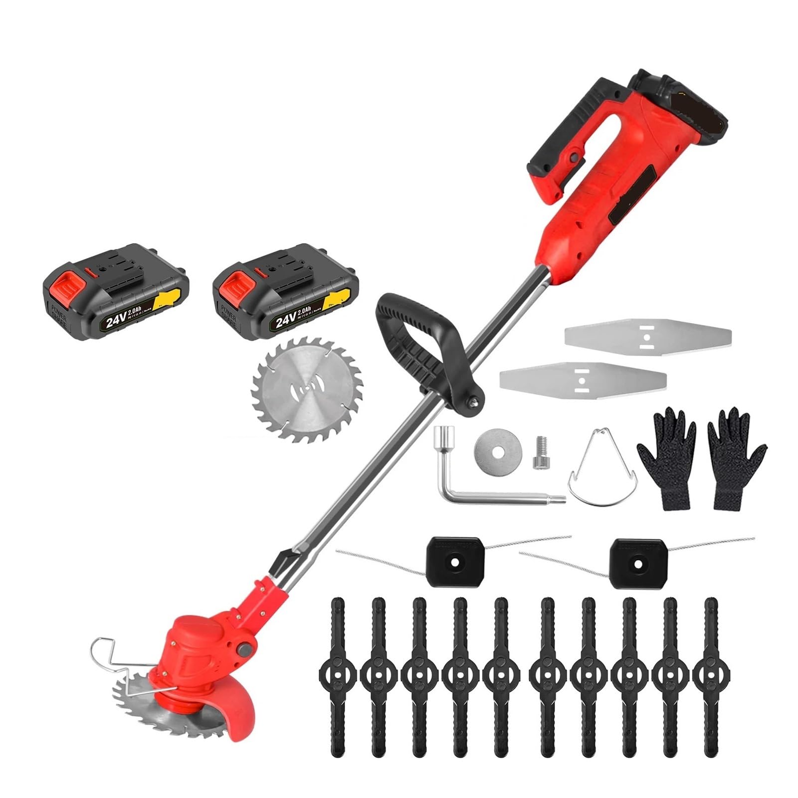 Kit De Desbrozadora Inalámbrica con Cuchillas Metal For Césped Eléctrico Y Jardín + Desmontables For Desbrozadoras 21 V Recargables 2 Baterías Tareas De Corte Sin Esfuerzo En El Jardín(Red)