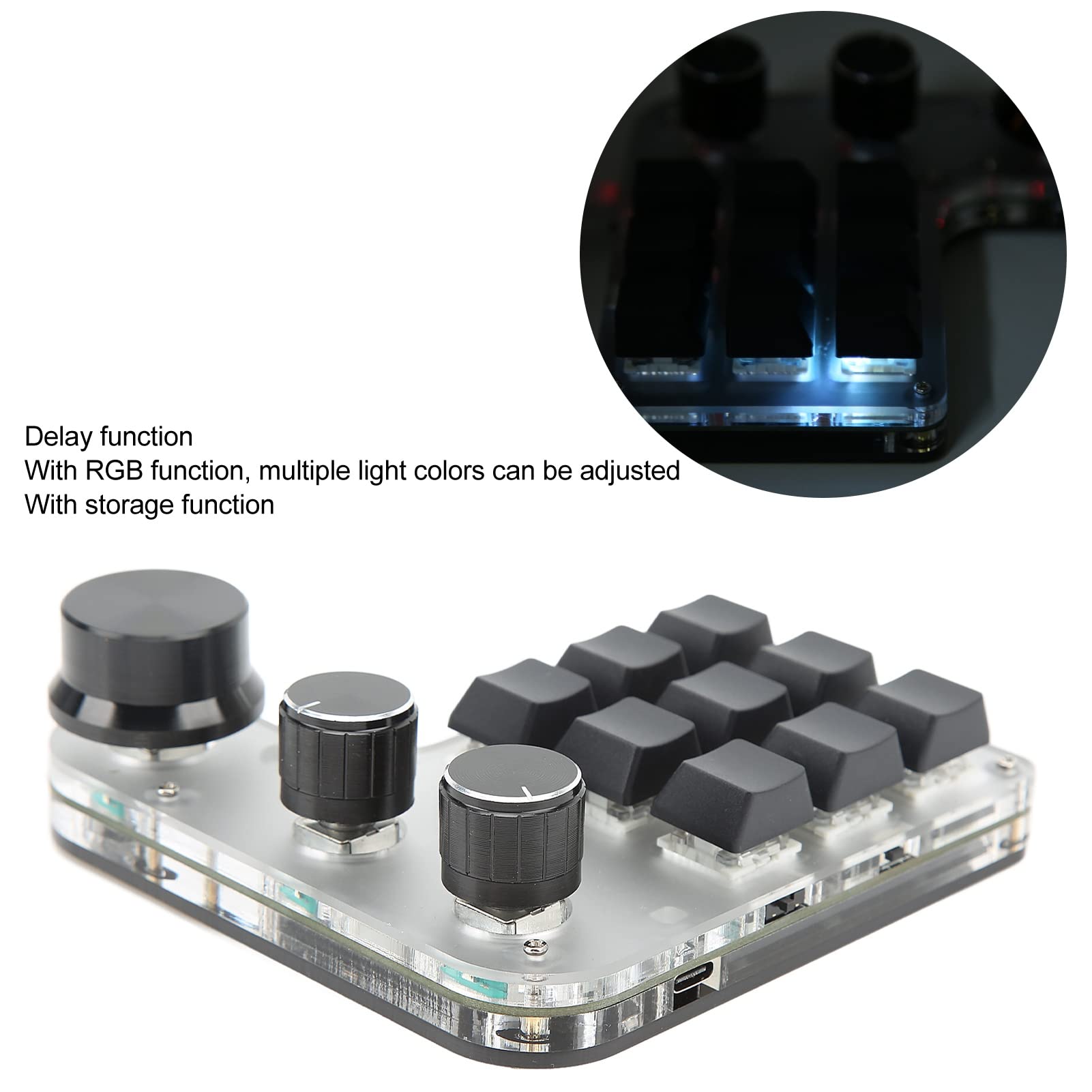 Einhändige Gaming-Tastatur, Acryl-Makro-Tastatur, Programmierbare Tastatur mit Speicherfunktion für Büro, Spiele