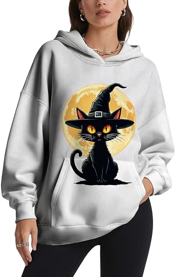 ZOCANIA Halloween Sweatshirts for Women Long Sleeve Printted Graphic Hooded Pullover with Pocket Hoodies Womens Tops