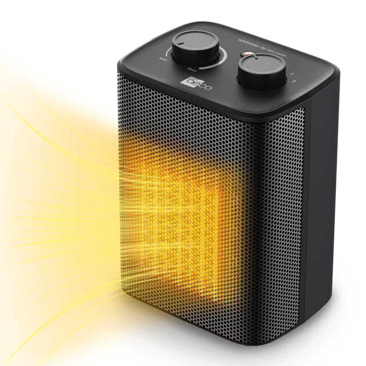 aeco EcoHeat One Heizlüfter klein 2000W energiesparend 3 Heizstufen Elektroheizung PTC Keramik Thermostat Überhitzungs- & Kippschutz Ventilatorfunktion mini camping Heater Kompakter Heim Heizung